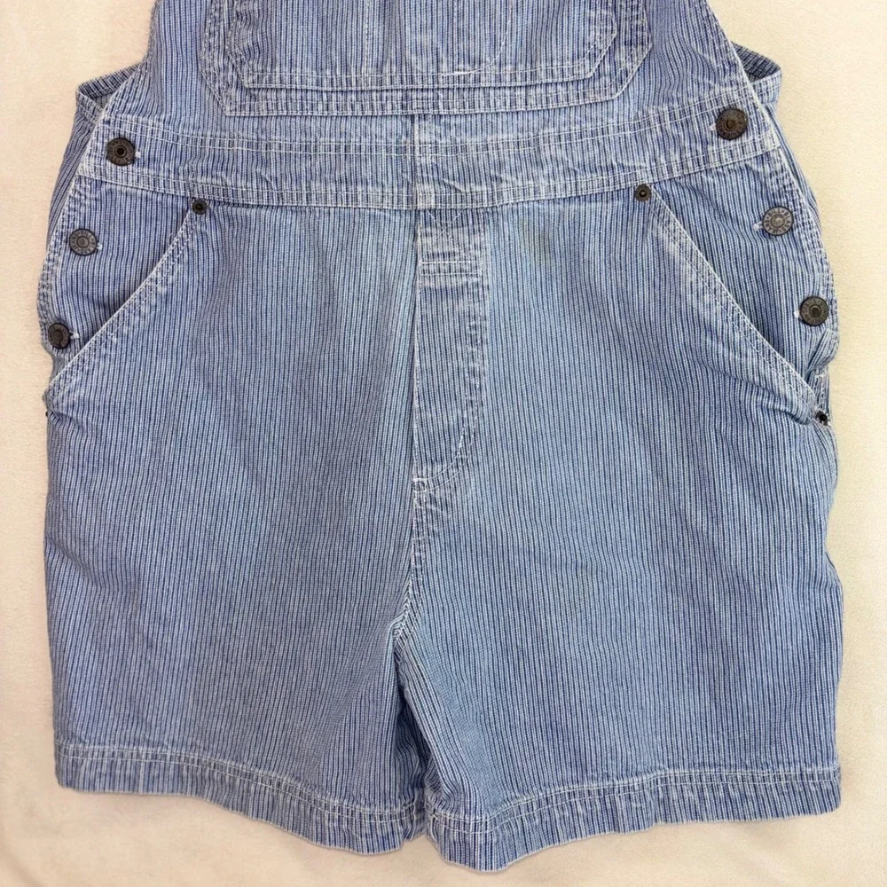 VINTAGE 90s BILL BLASS Shortalls Jeans Overall Shorts Jort Stripe Hammer Loop